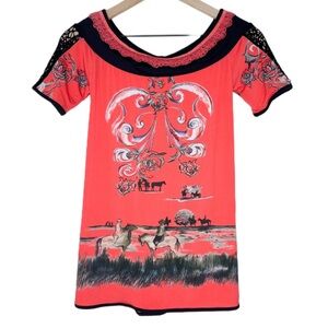 Save the Queen Y2K Red Stretch Fitted Top Boat Neck Lace Net Detail